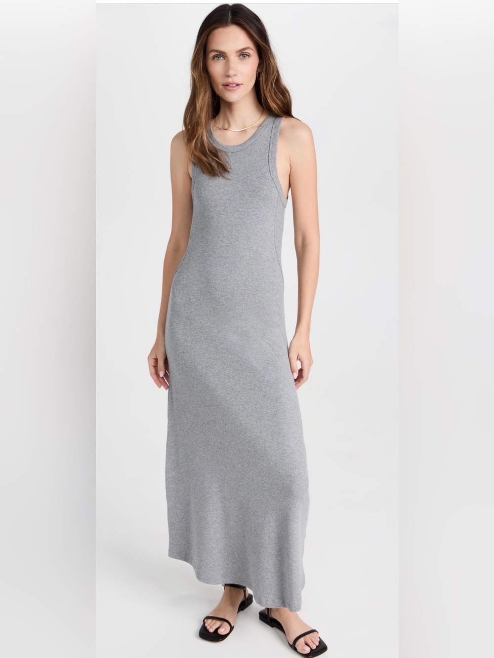 AYR The Metro Dress Gray Ribbed Maxi Dress Sz L EUC Sold Out Summer Sexy Capsule